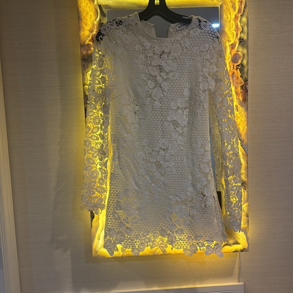 Self-Portrait white Sheath Dress with Long Bishop Sleeves - Picture 4 of 7